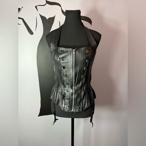 Allure Black Leather Halter Corset with leather thong(never worn)